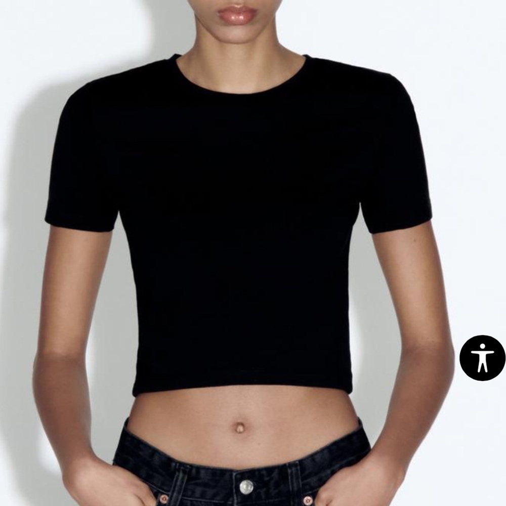 Zara Cropped Stretch T-Shirt Black